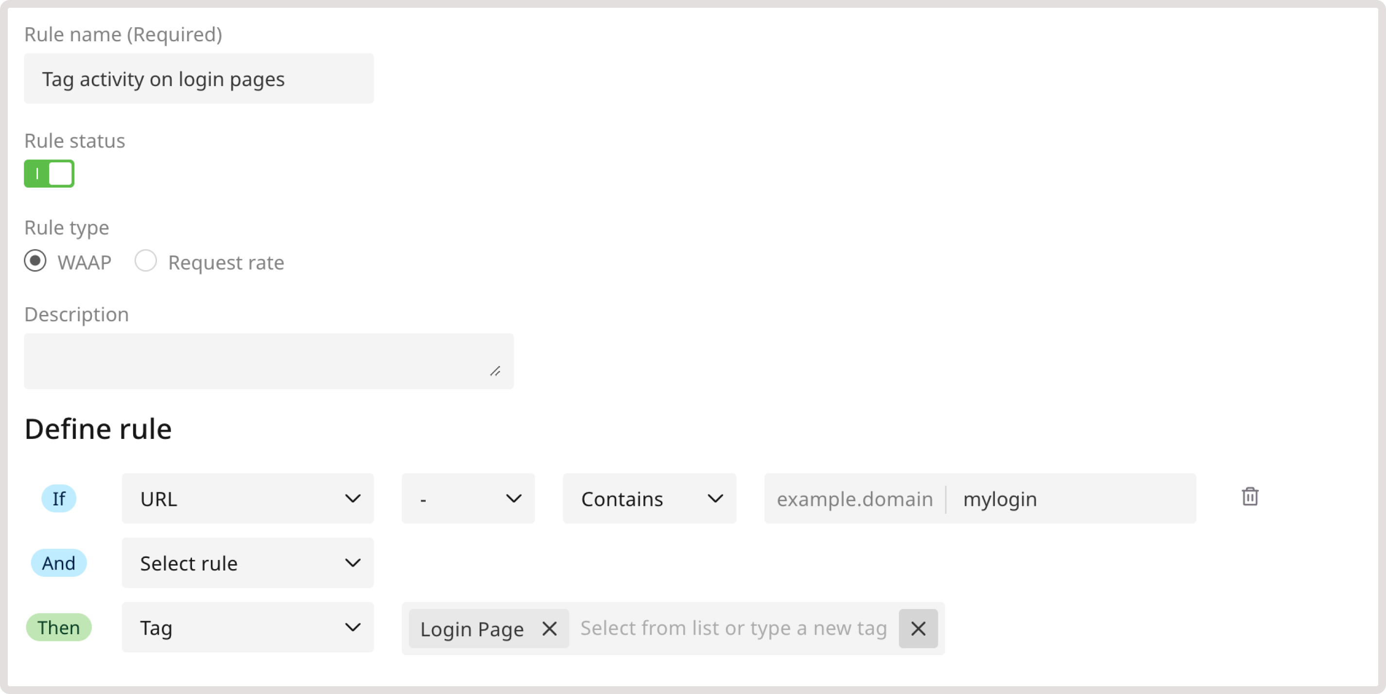 A custom rule for tagging requests to login pages