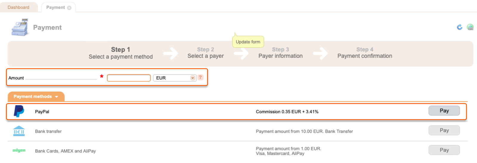 Find PayPal and click Pay