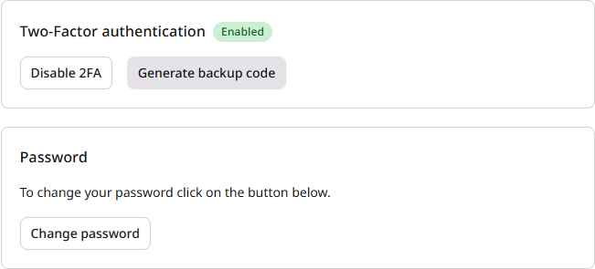 Two-Factor authentication section on My profile page
