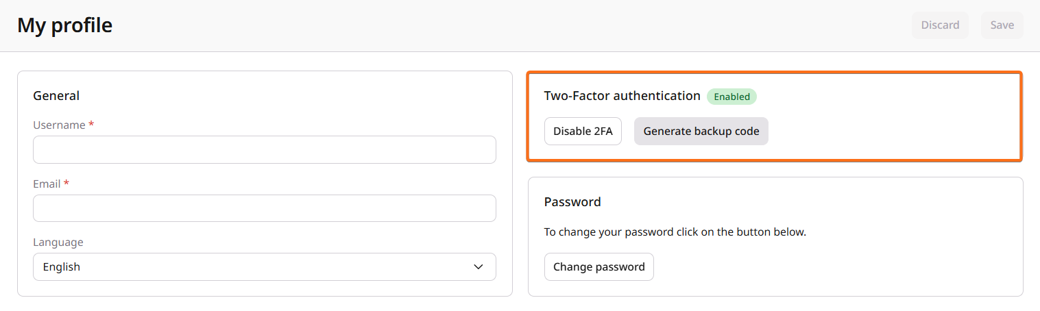Disable 2FA button on My profile page