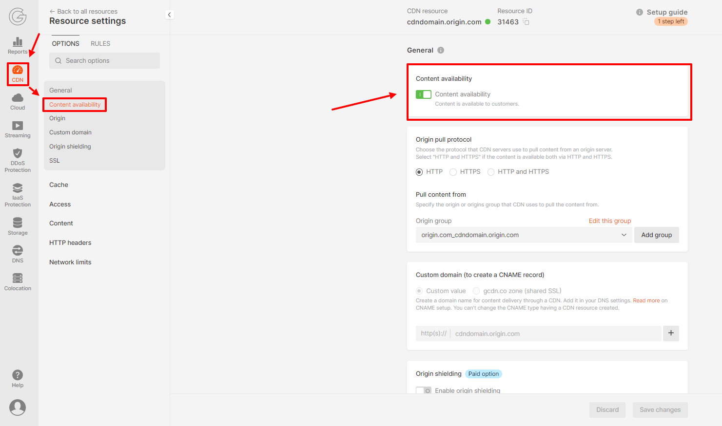 CDN Resources settings