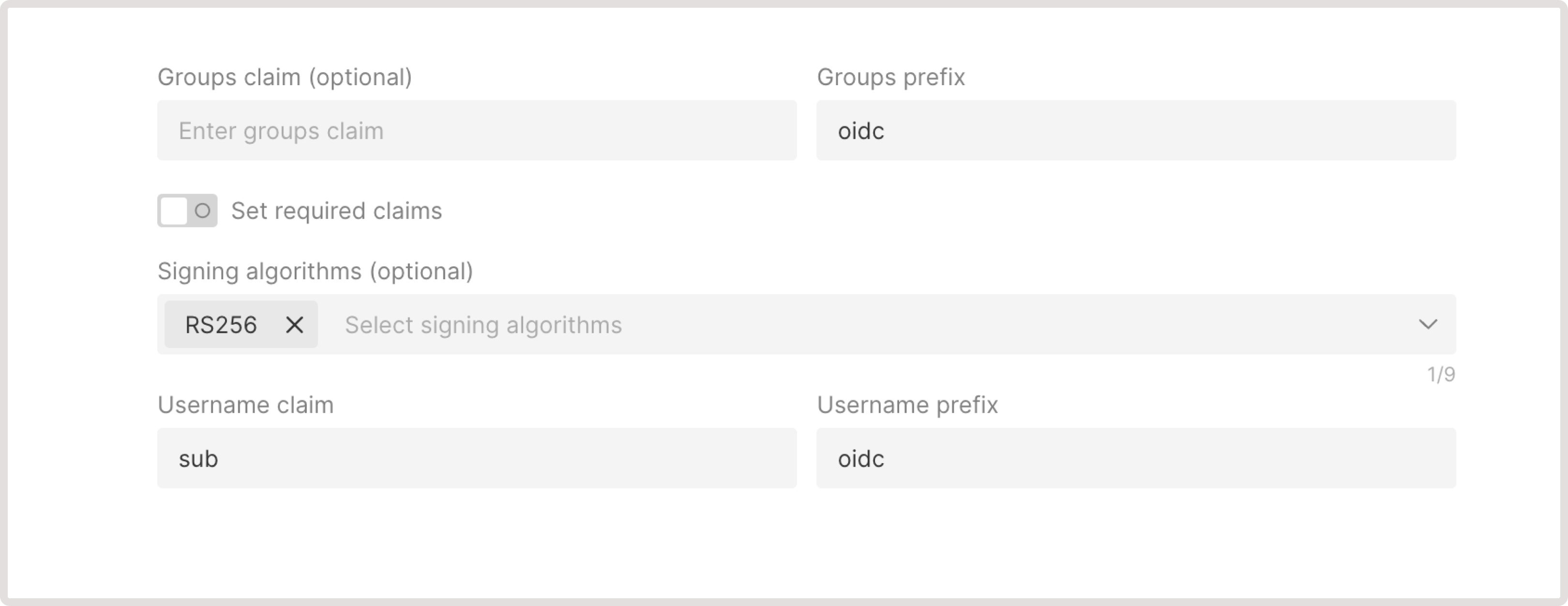 OpenID Connect authentication settings for a Kubernetes container