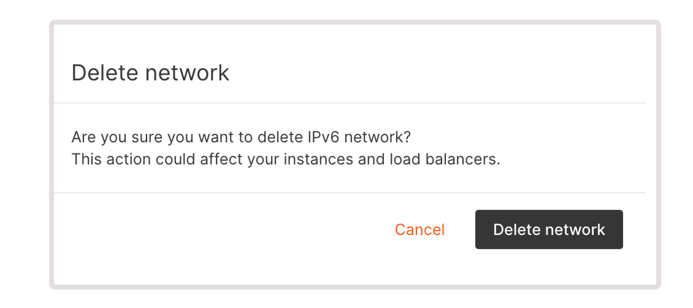Delete network dialog