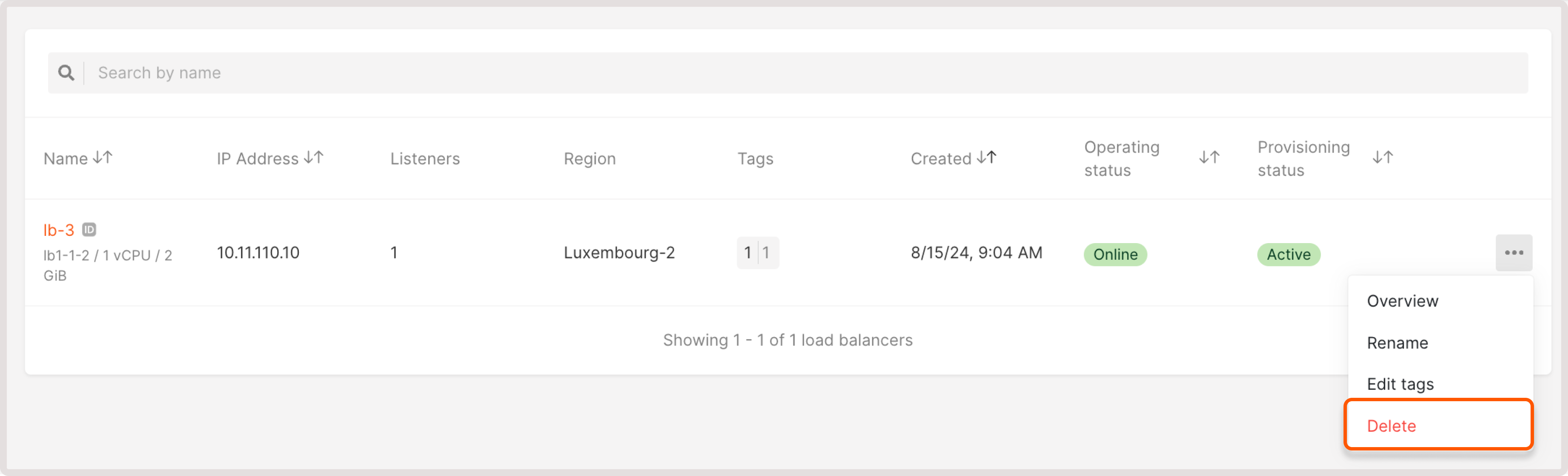 Delete button in the Load Balancer settings