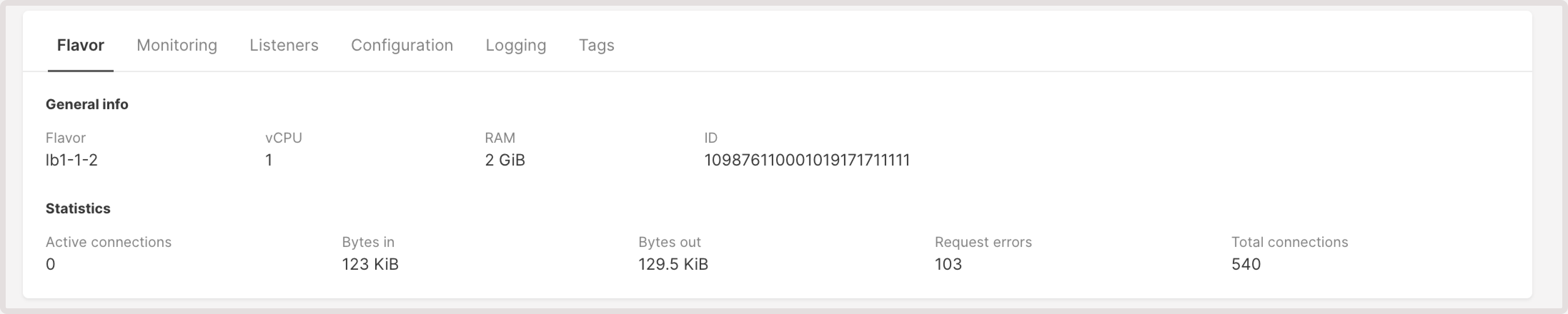 Flavor tab in Load Balancer settings