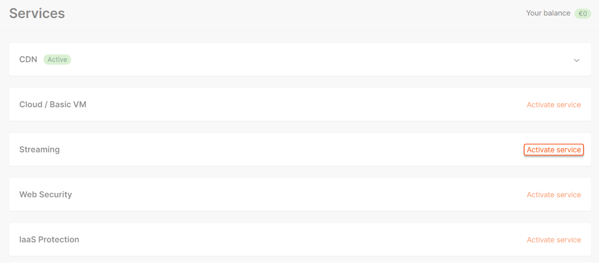 Services page where you can also start a trial