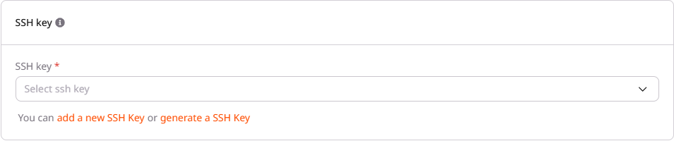 SSH key section with dropdown and options to add or generate keys