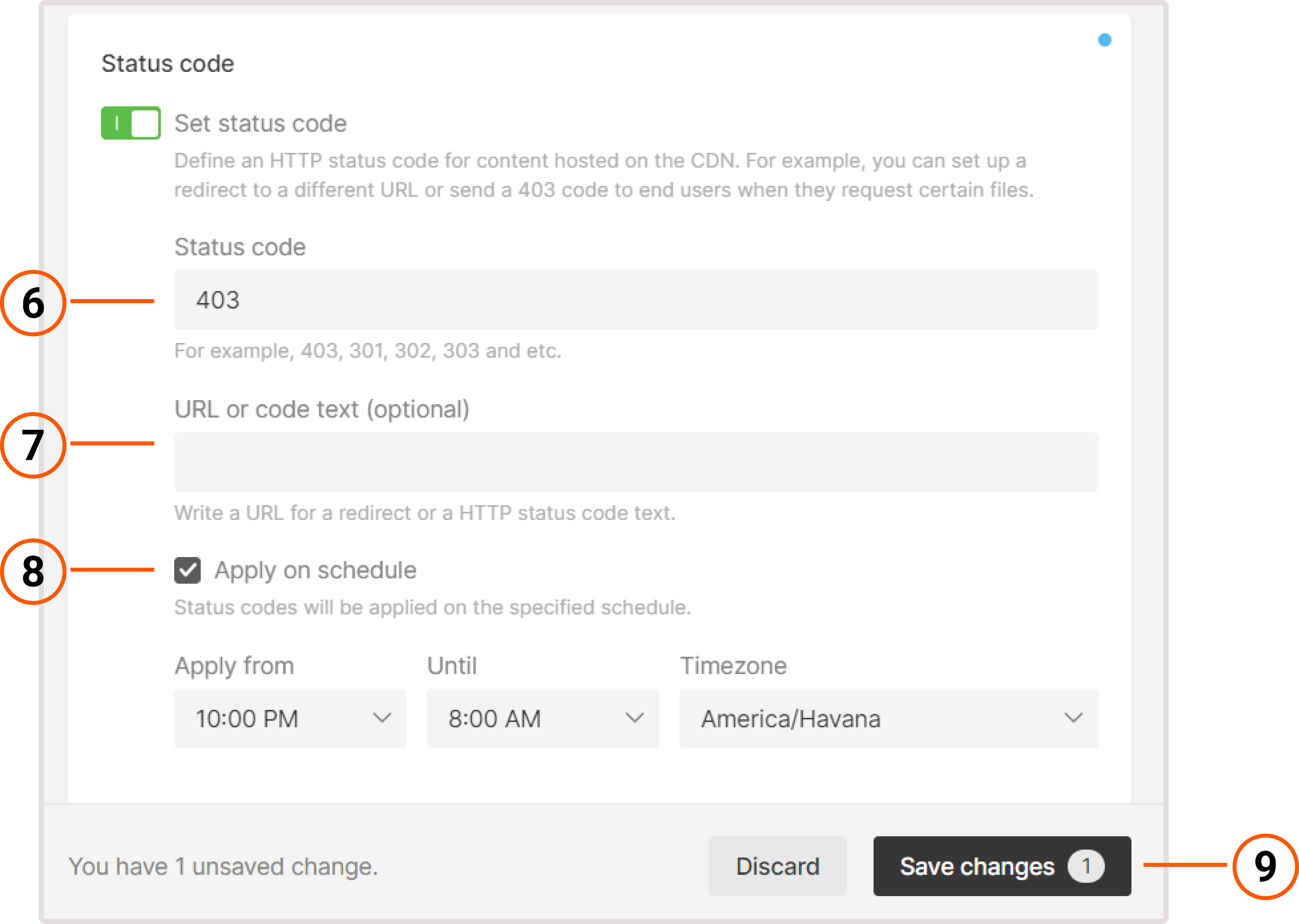 Configure the Set status code option