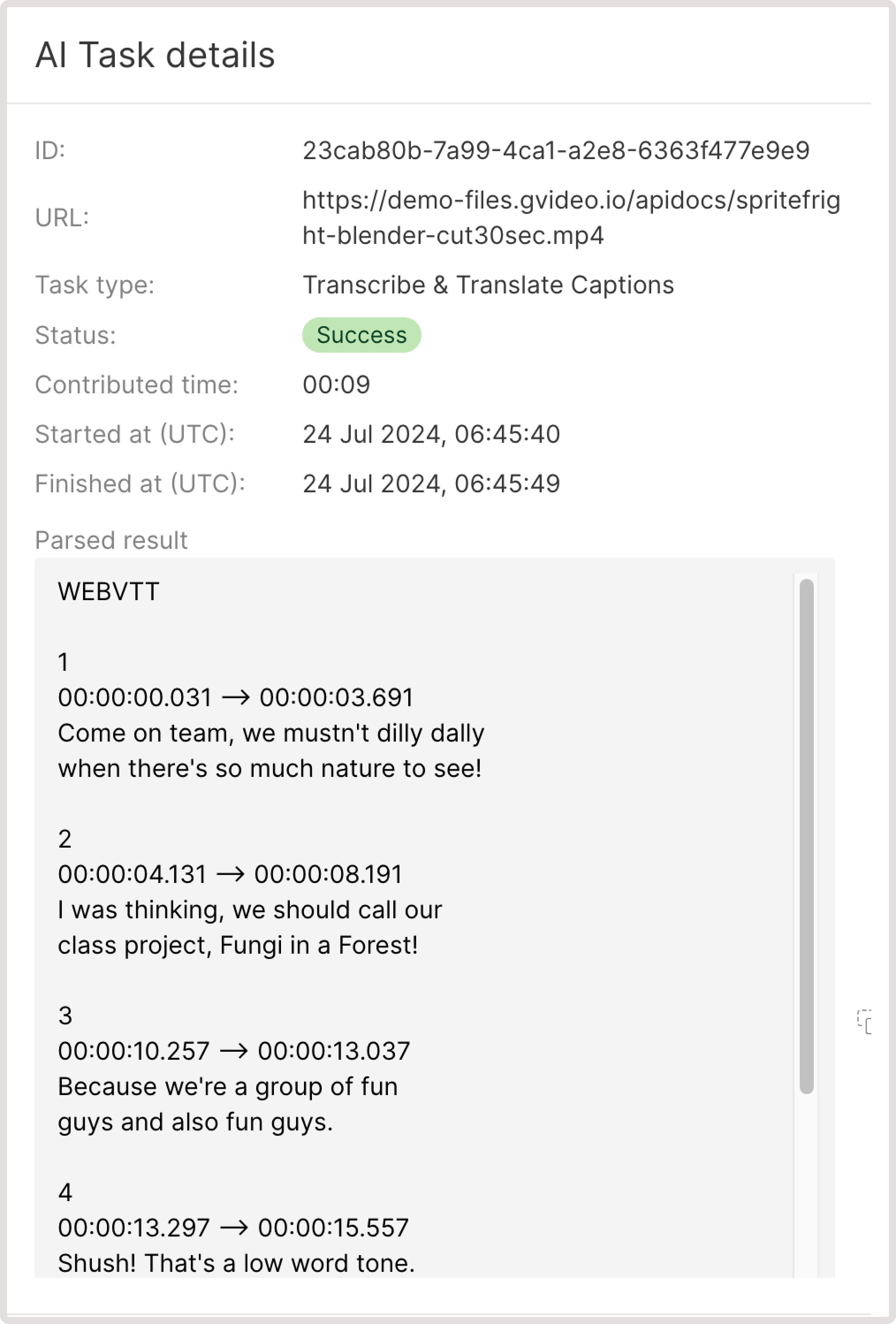 AI task details dialog