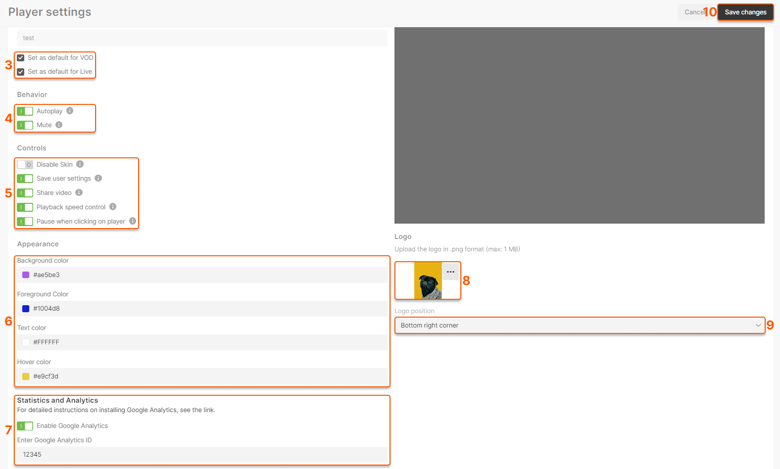 The configuration page