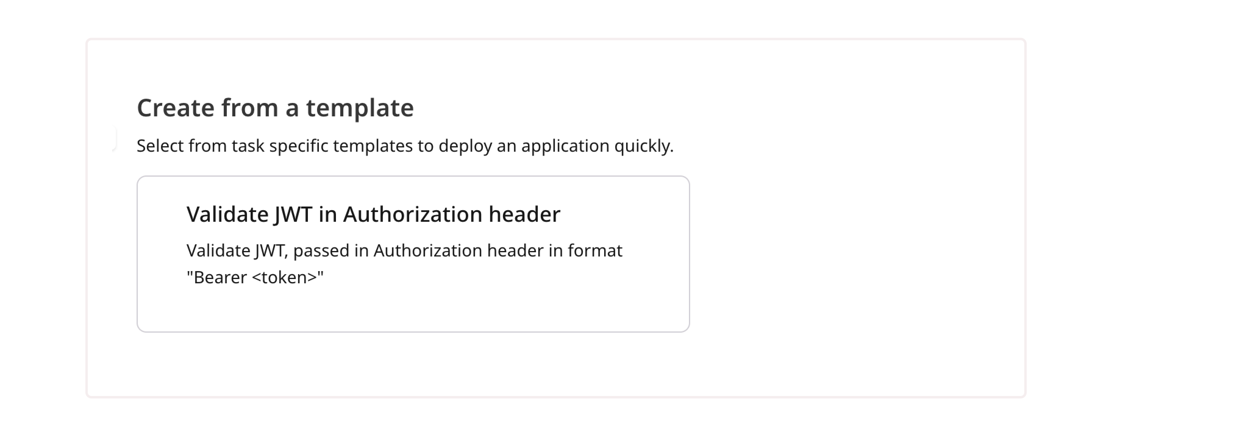 Create from a template section with jwt validation template