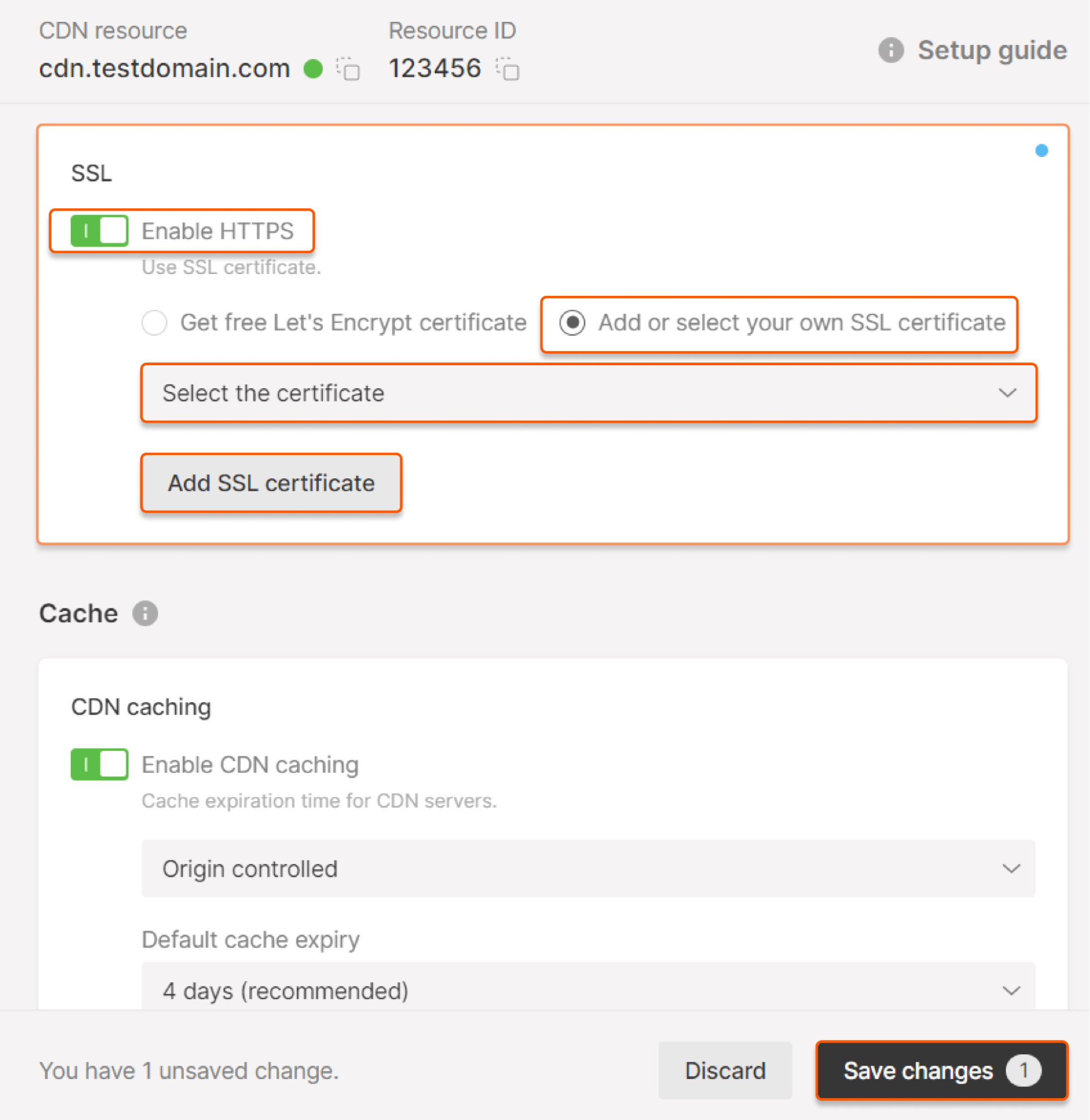 Add or select your own SSL certificate