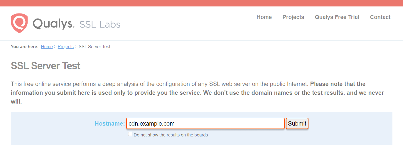 SSL server test via SSL labs