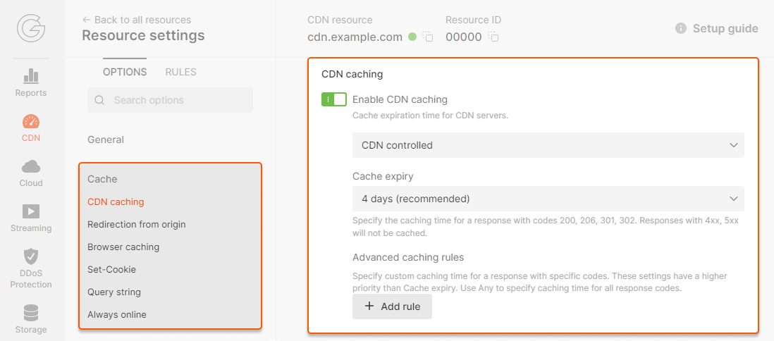 CDN caching option