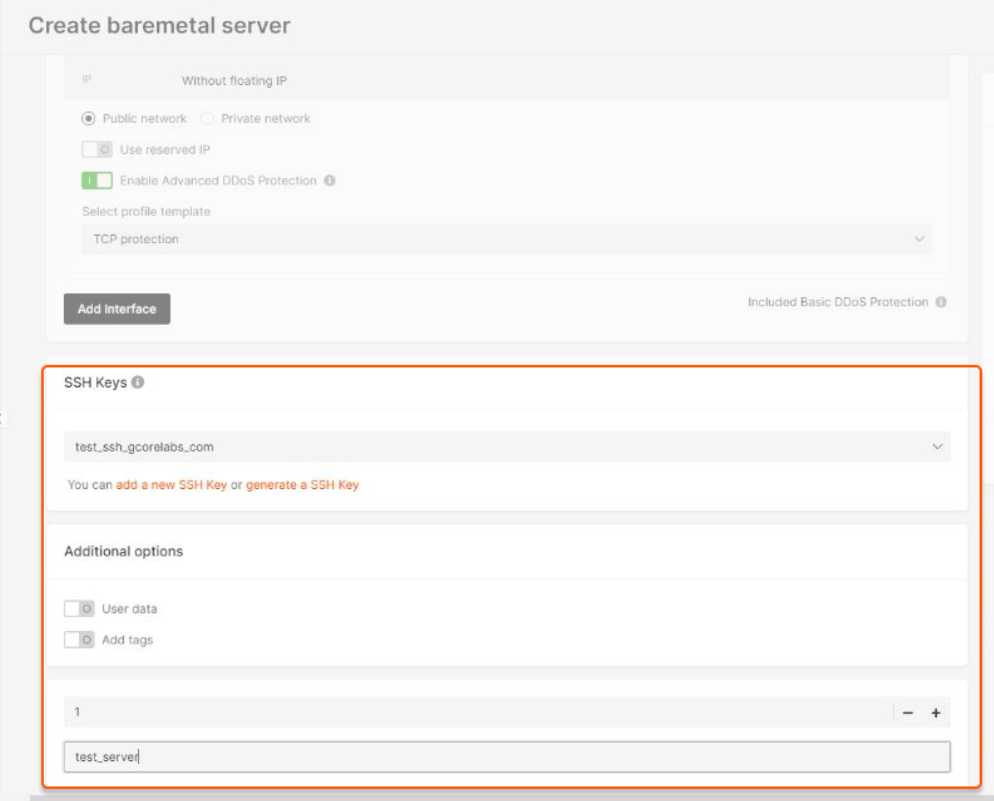 Additional options section