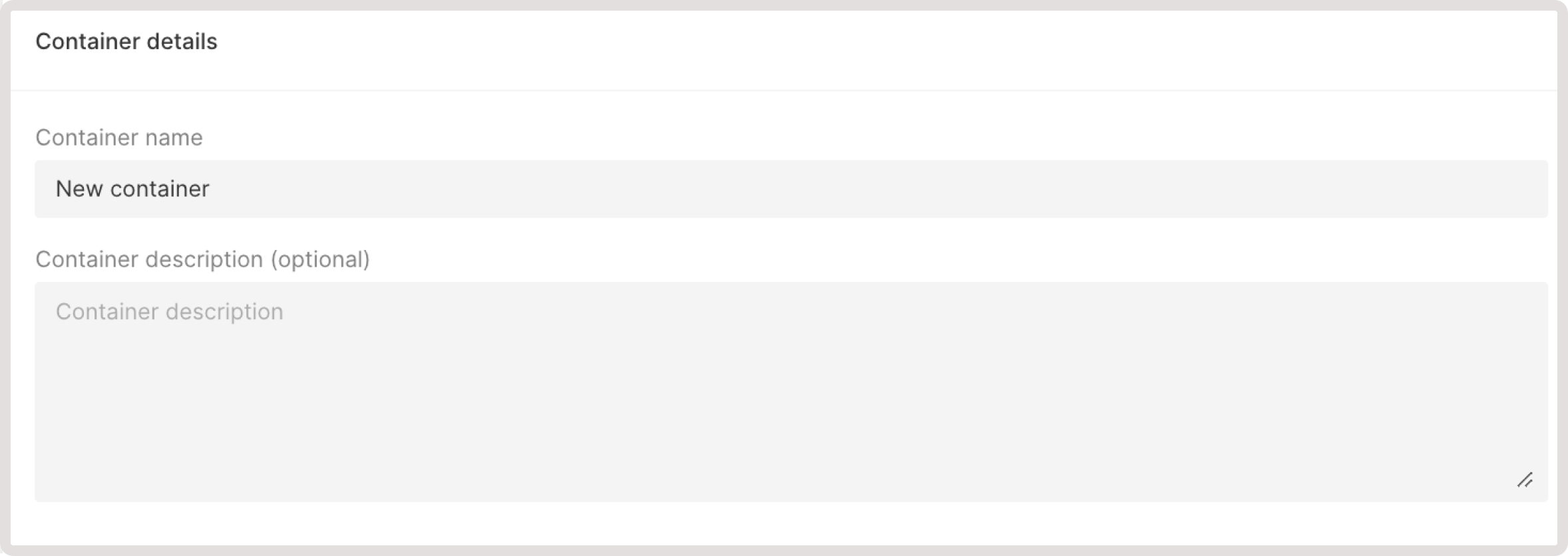 Container details settings