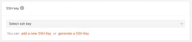 SSH keys section with three options: select, generate, or add a new SSH key