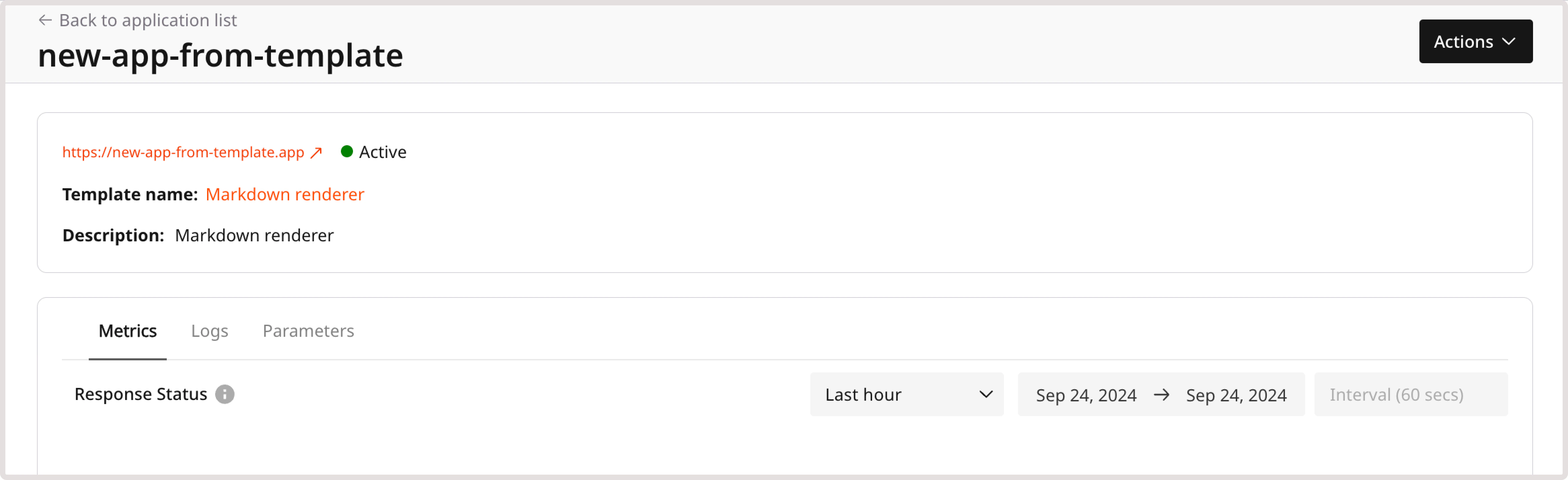 A page with a link to an app and its configuration