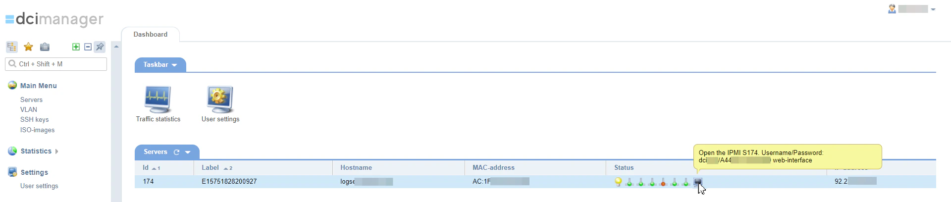 login and password in DCImanager