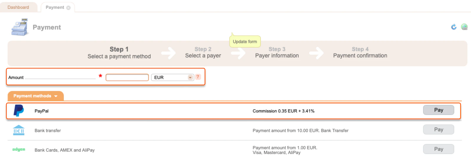 Find PayPal and click Pay