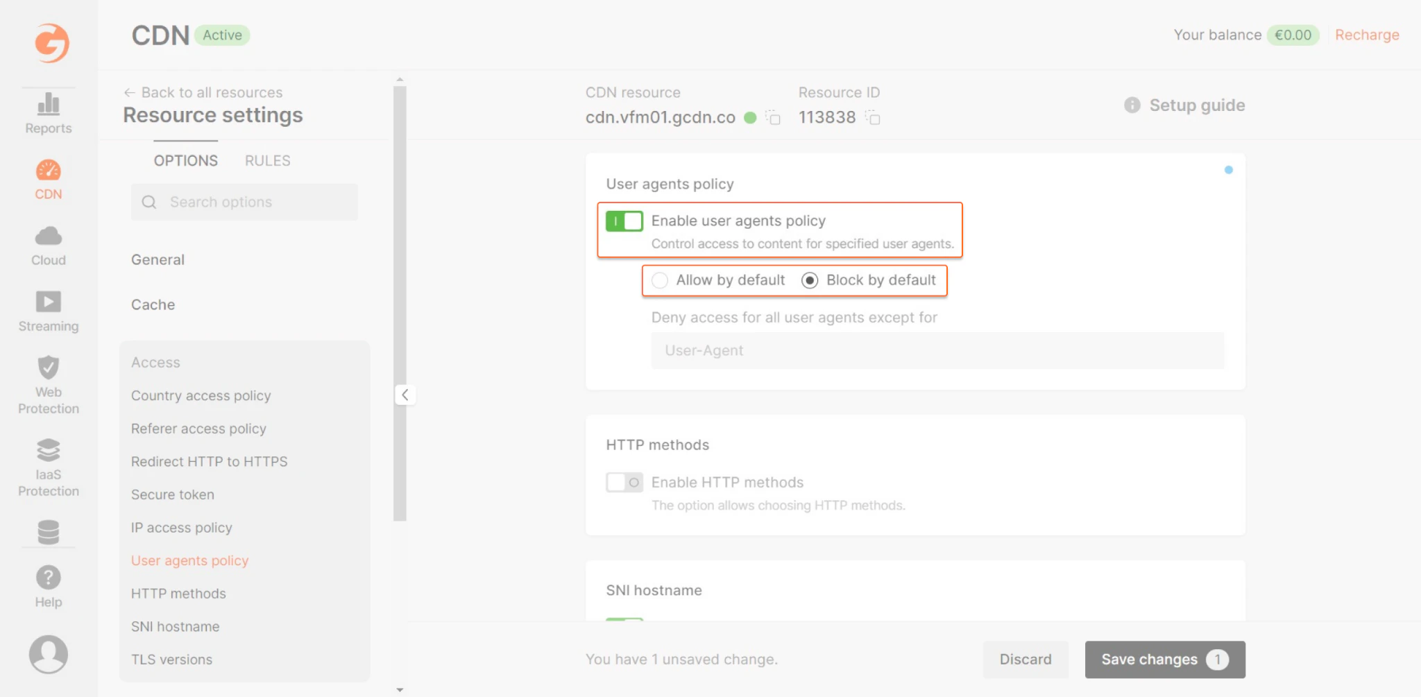 Enable user agents policy
