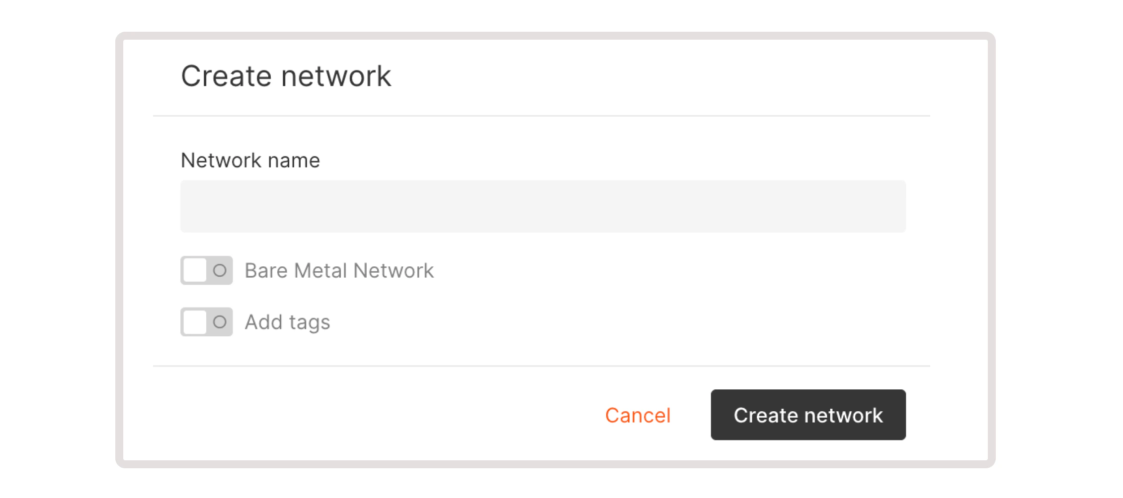 Create network dialog