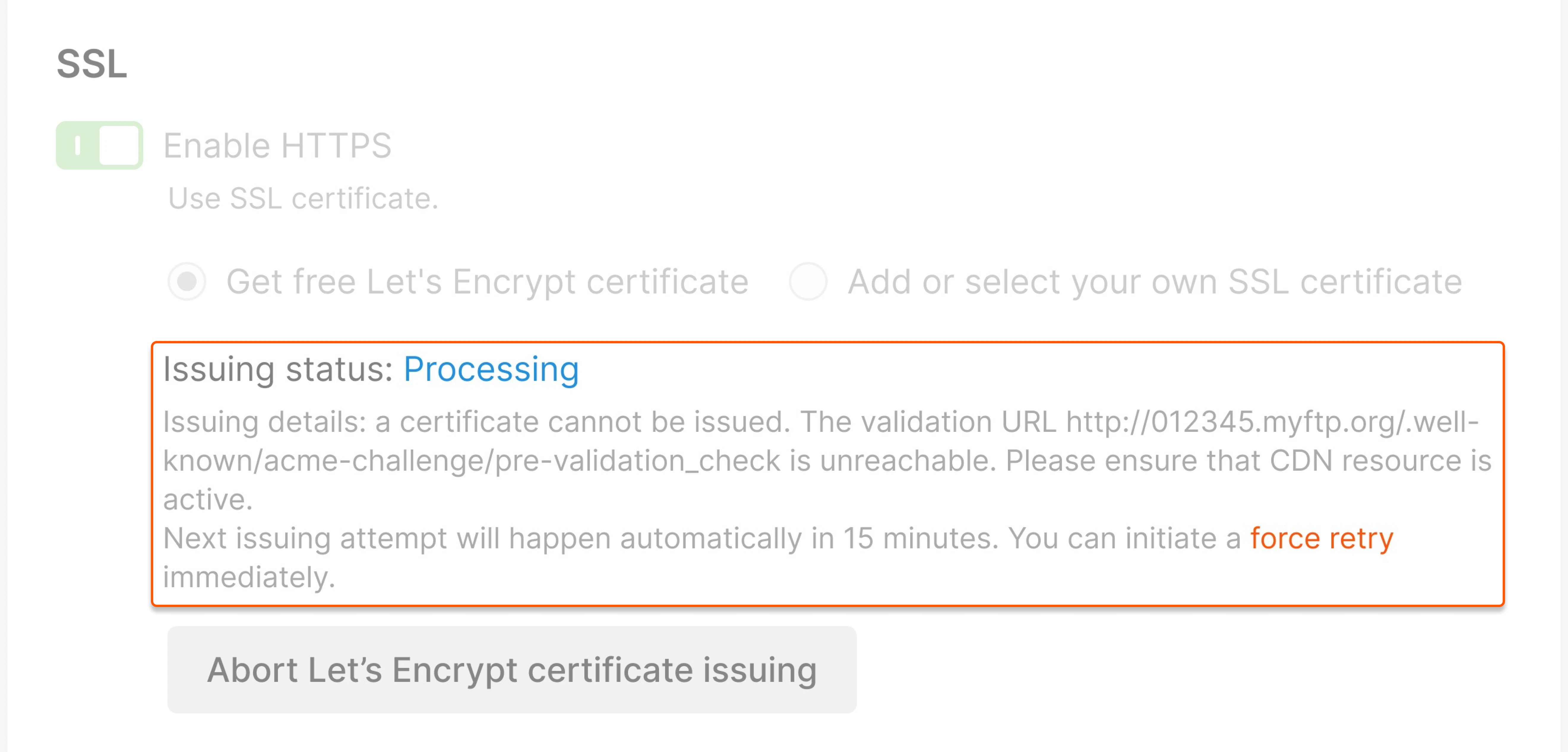 Processing with issue status