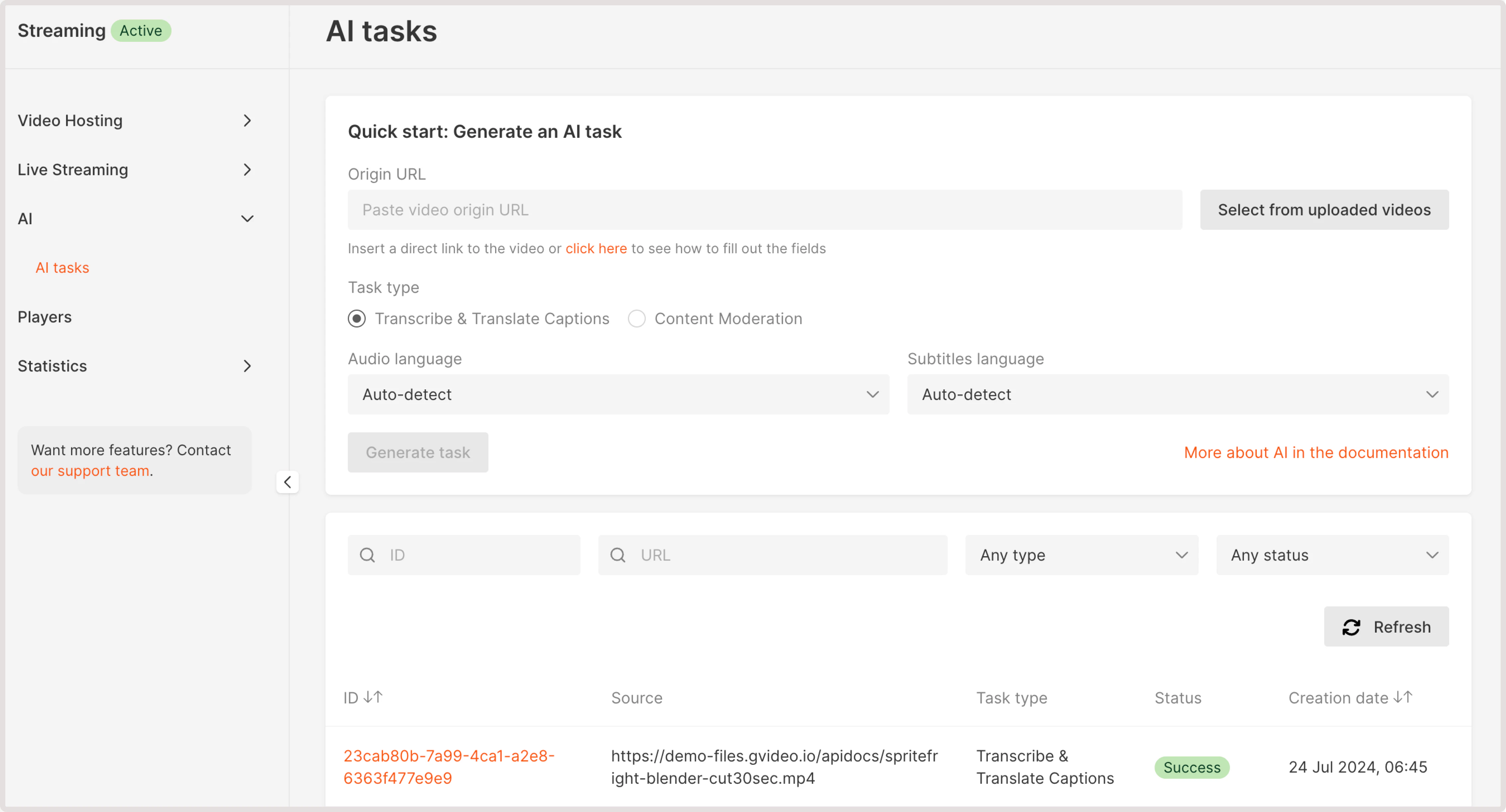 AI tasks page