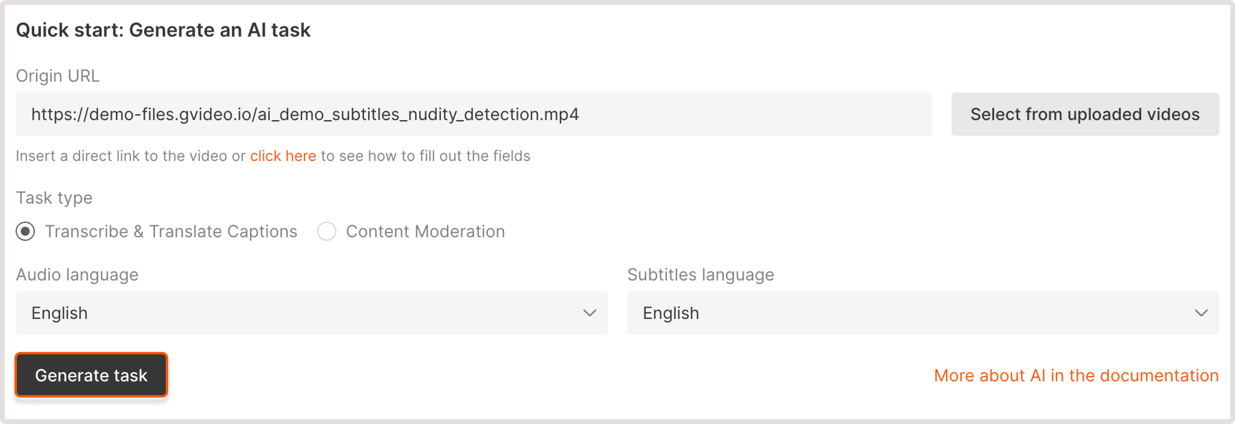 AI task with generate button highlighted
