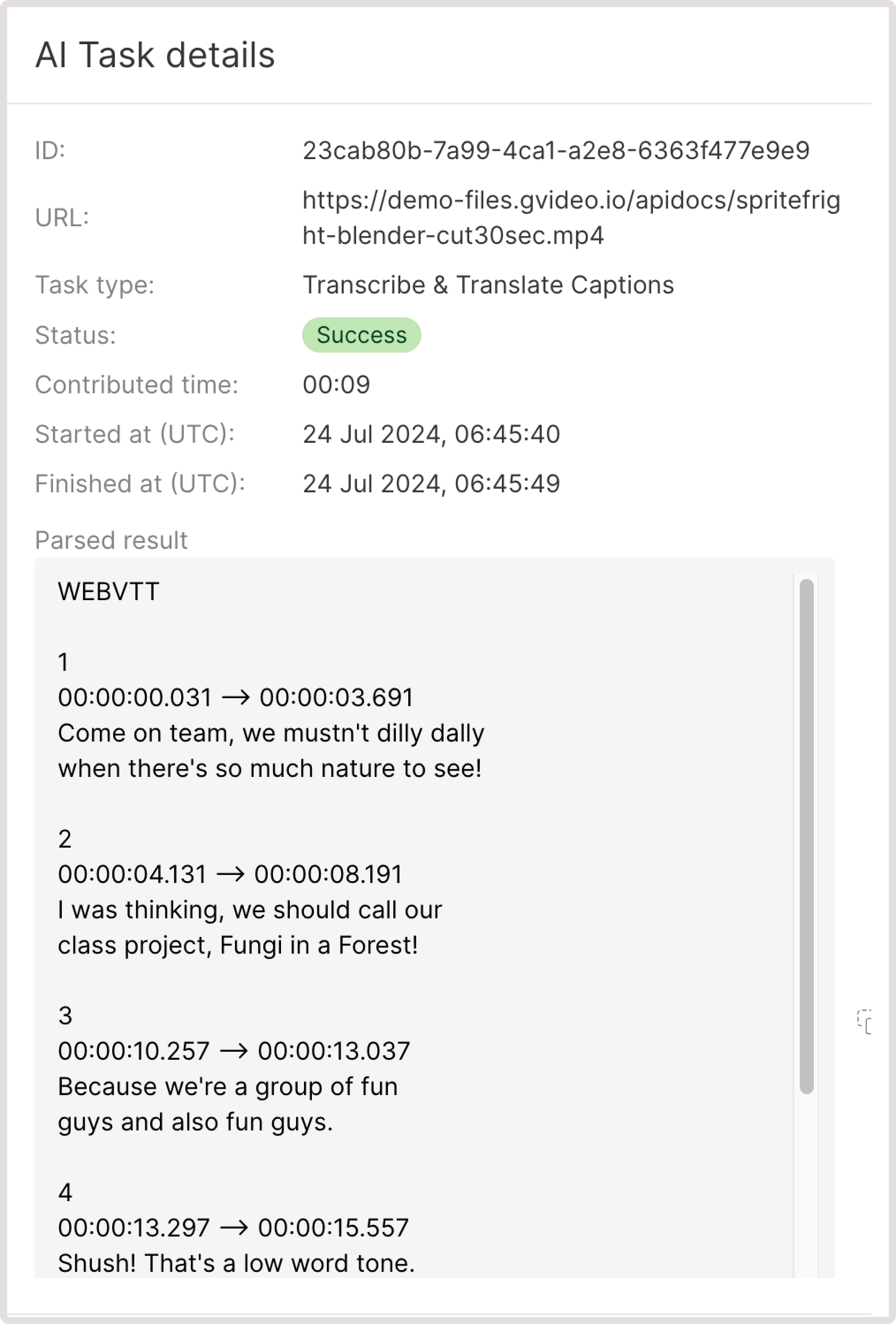 AI task details dialog