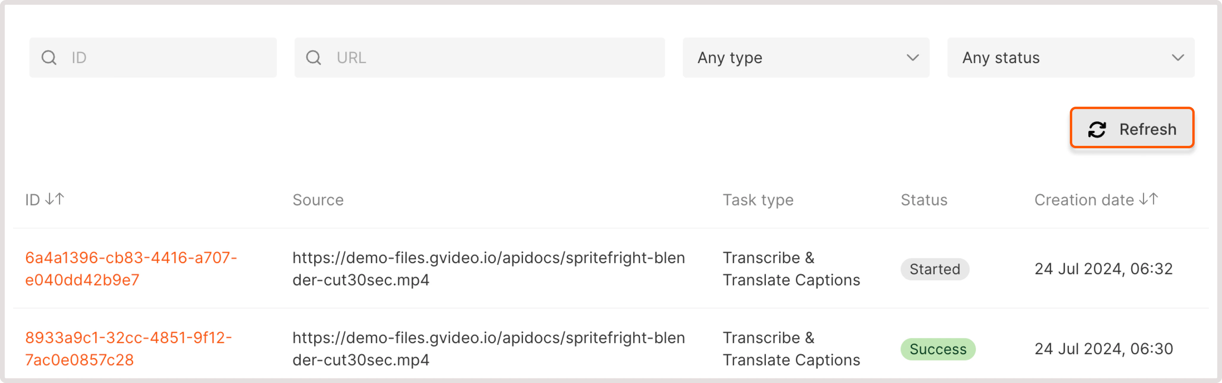 AI tasks table with generate button highlighted