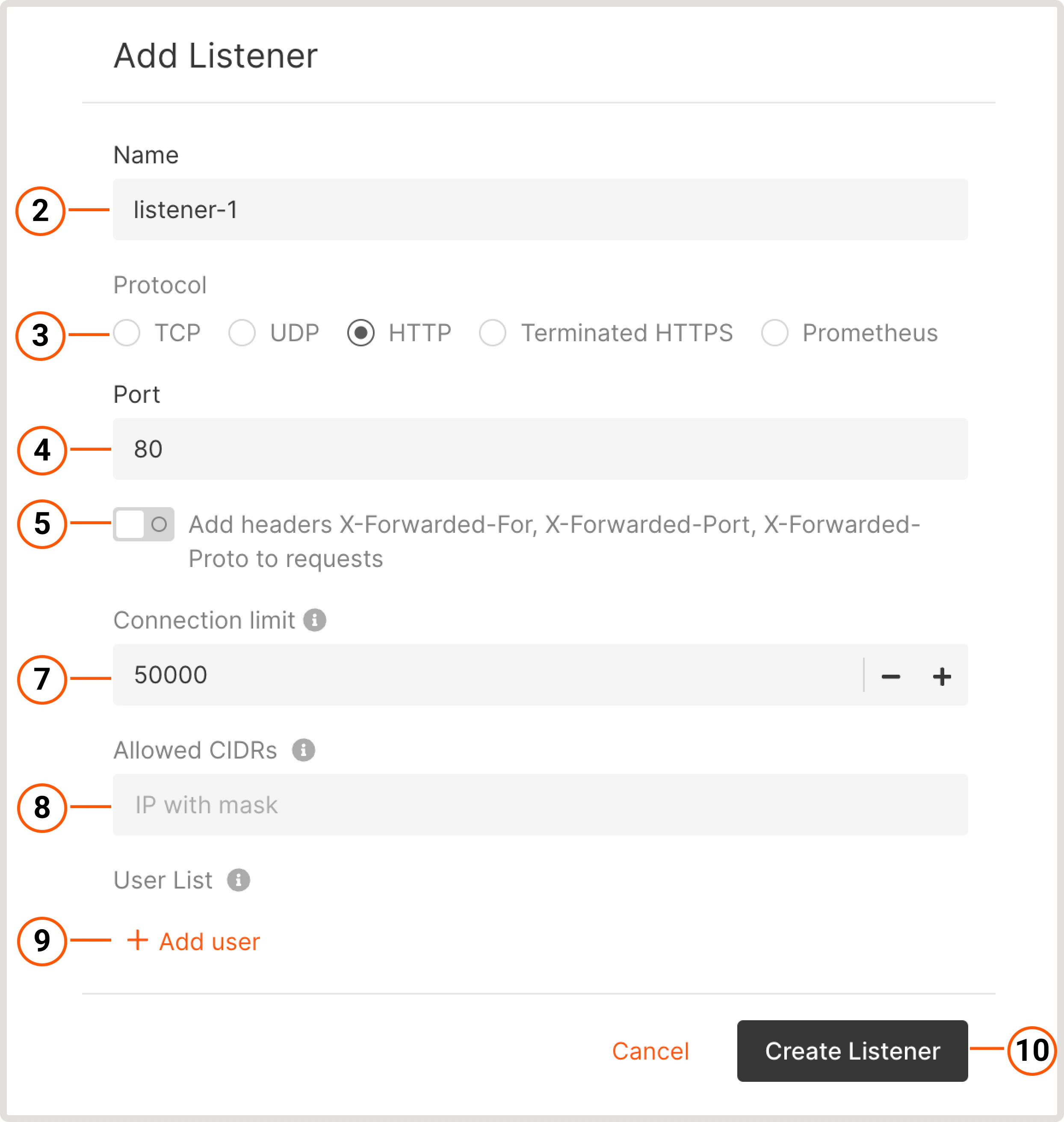 Listener configuration