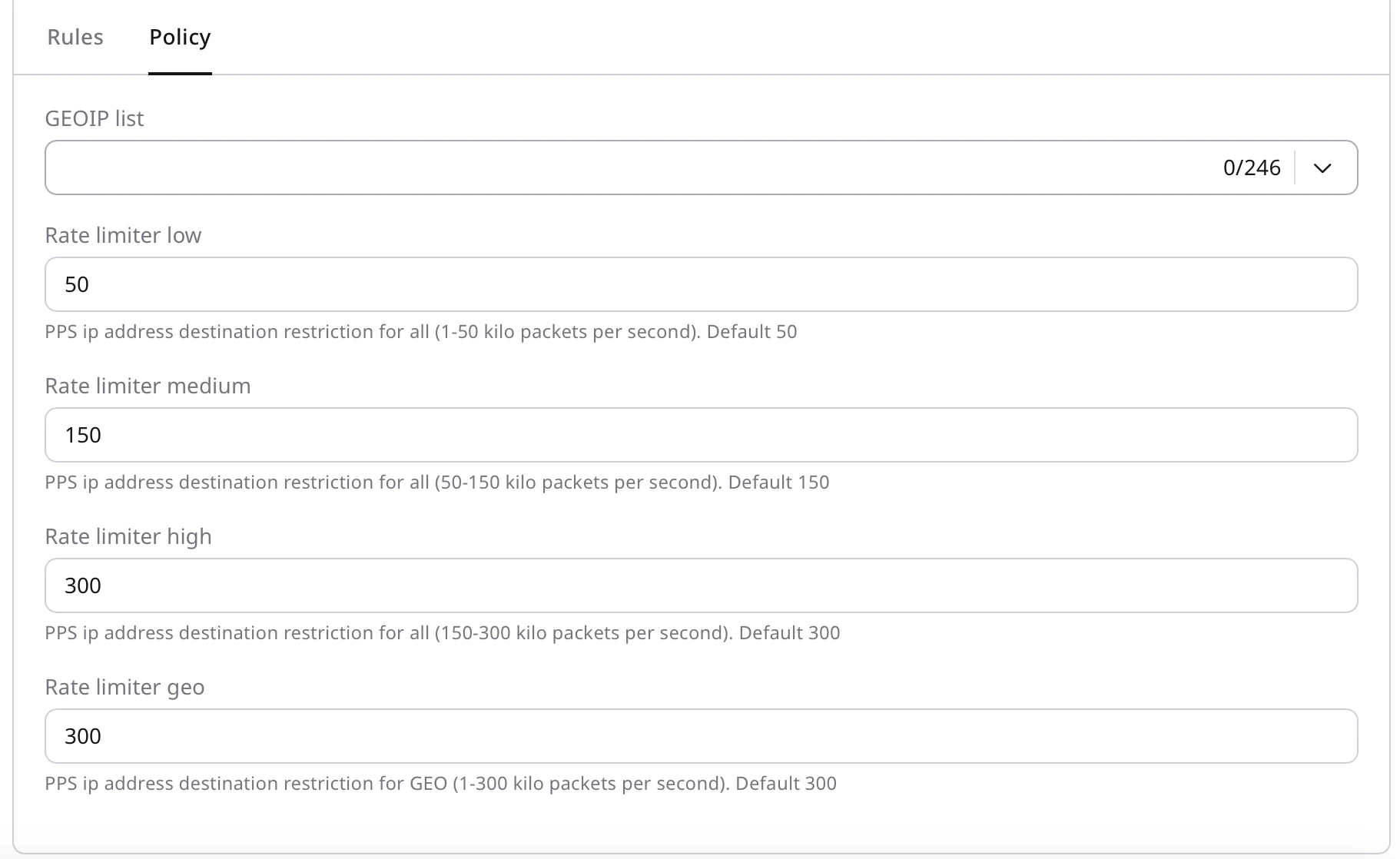 Protection profiles Policy settings