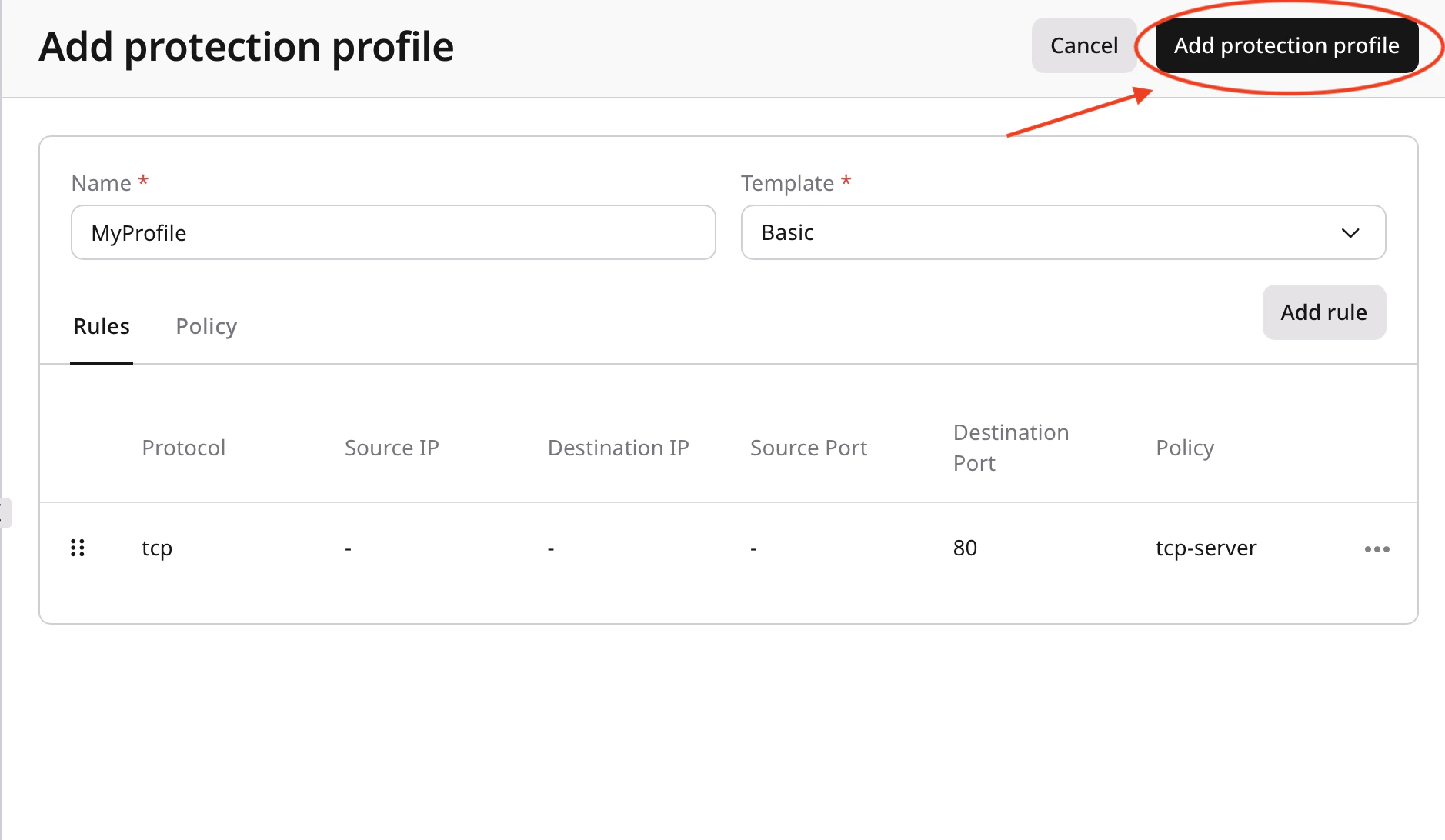 Save the protection profile