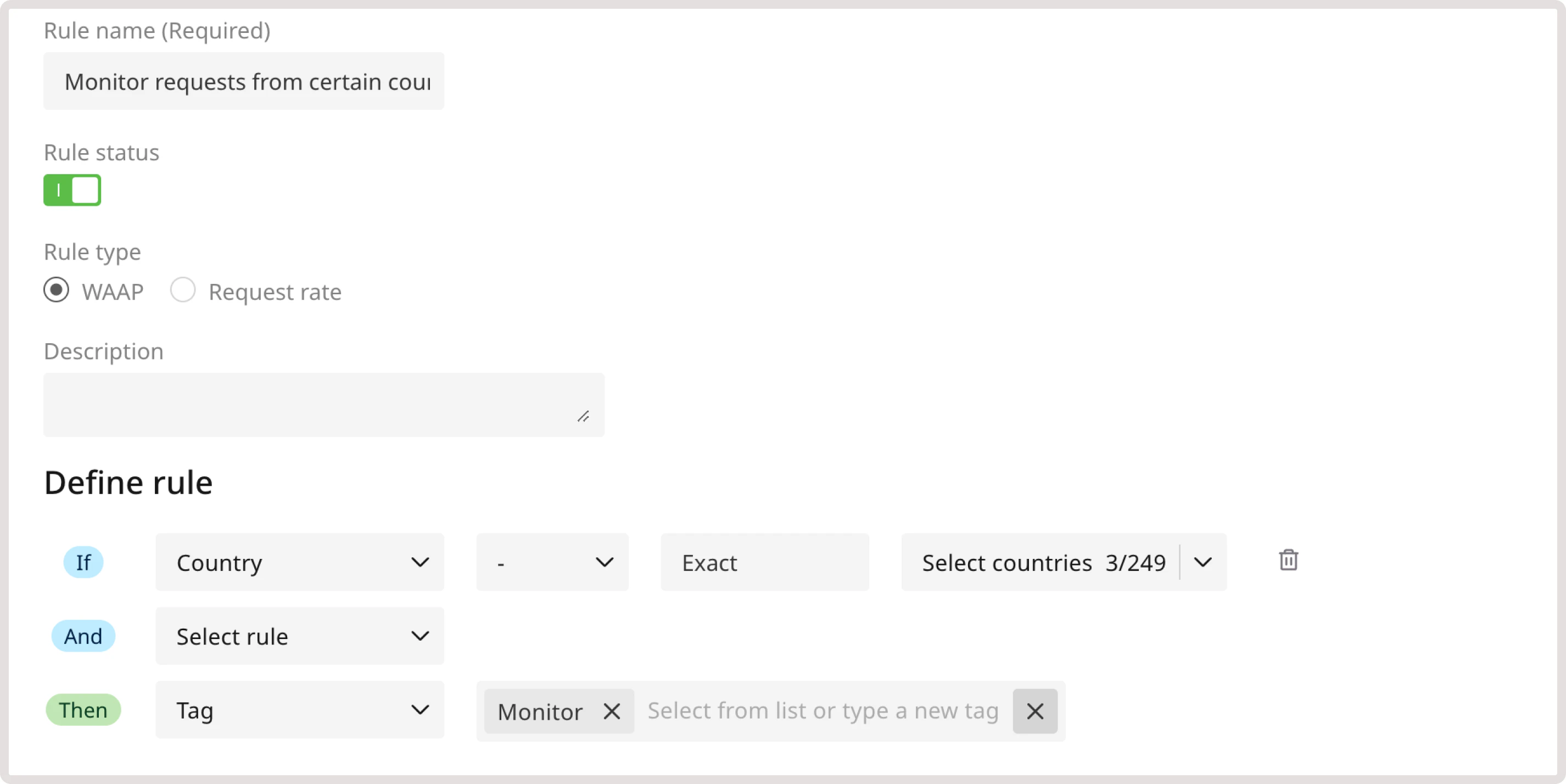 A custom rule for tagging requests from certain countries