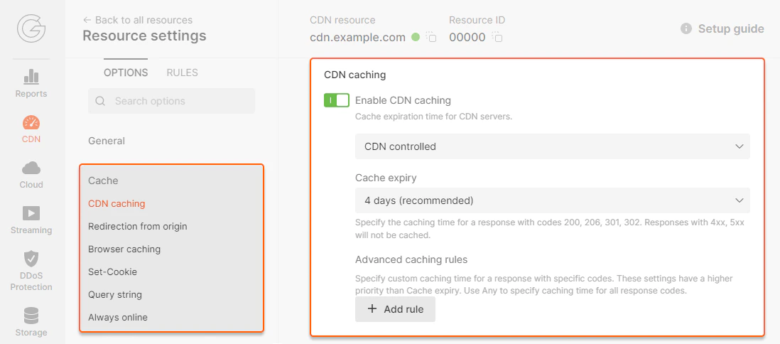 CDN caching option