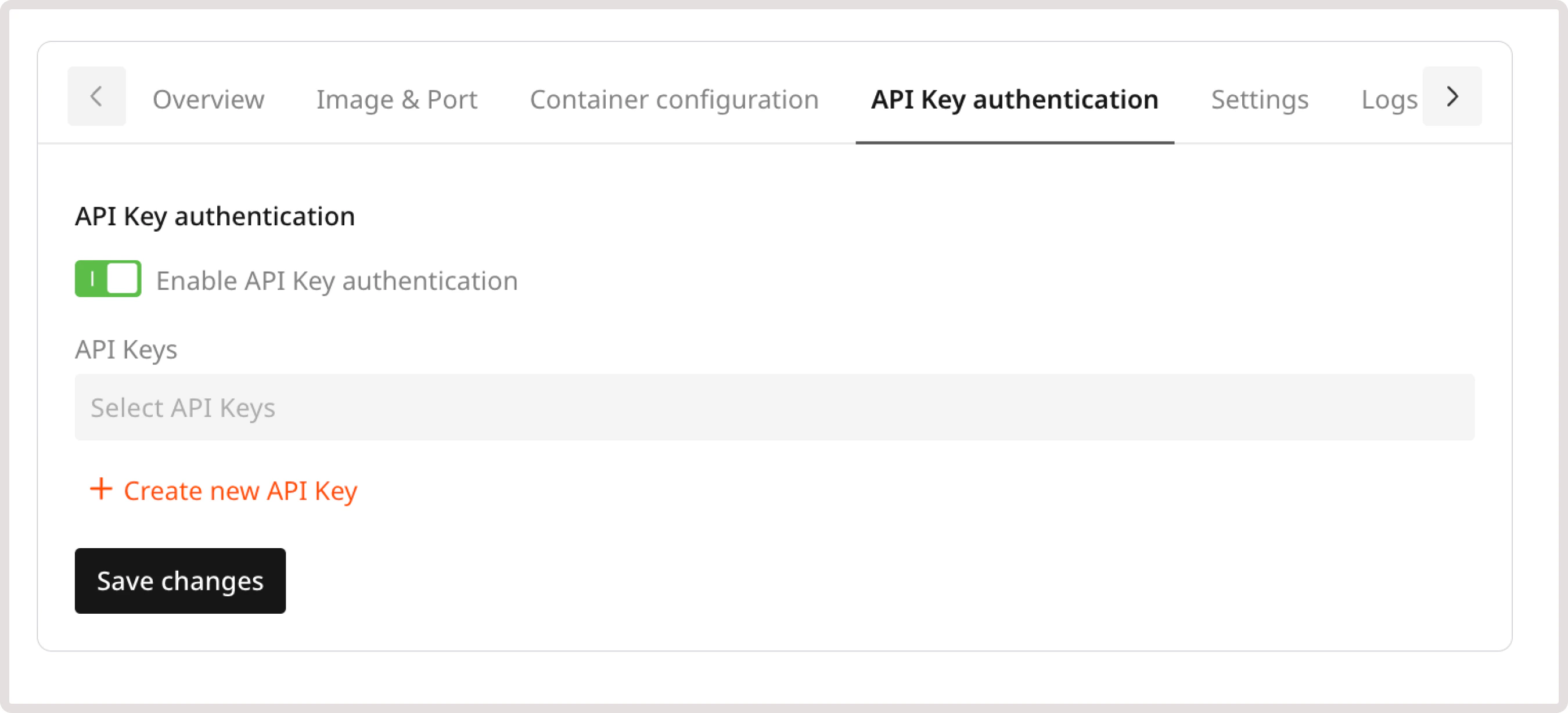 API key authentication tab
