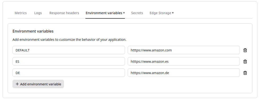 FastEdge applications environment
variables