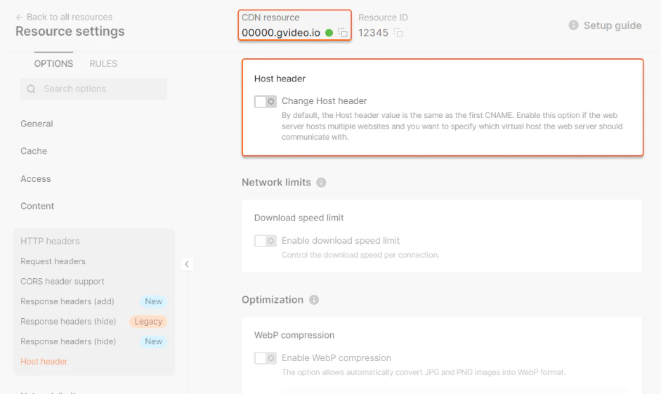 How to disable the Change Host header option