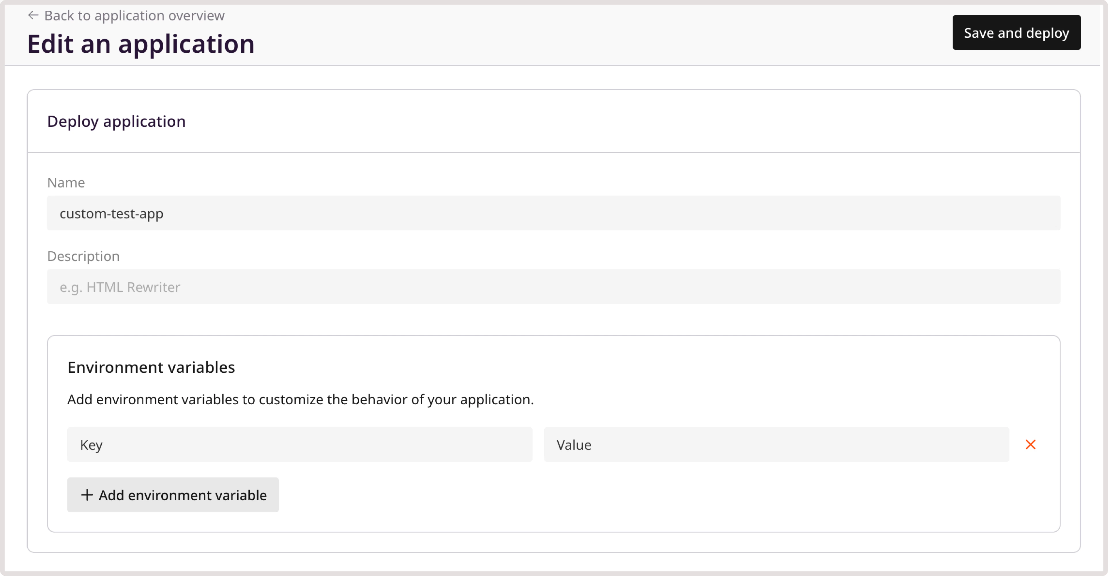 Custom app configuration menu
