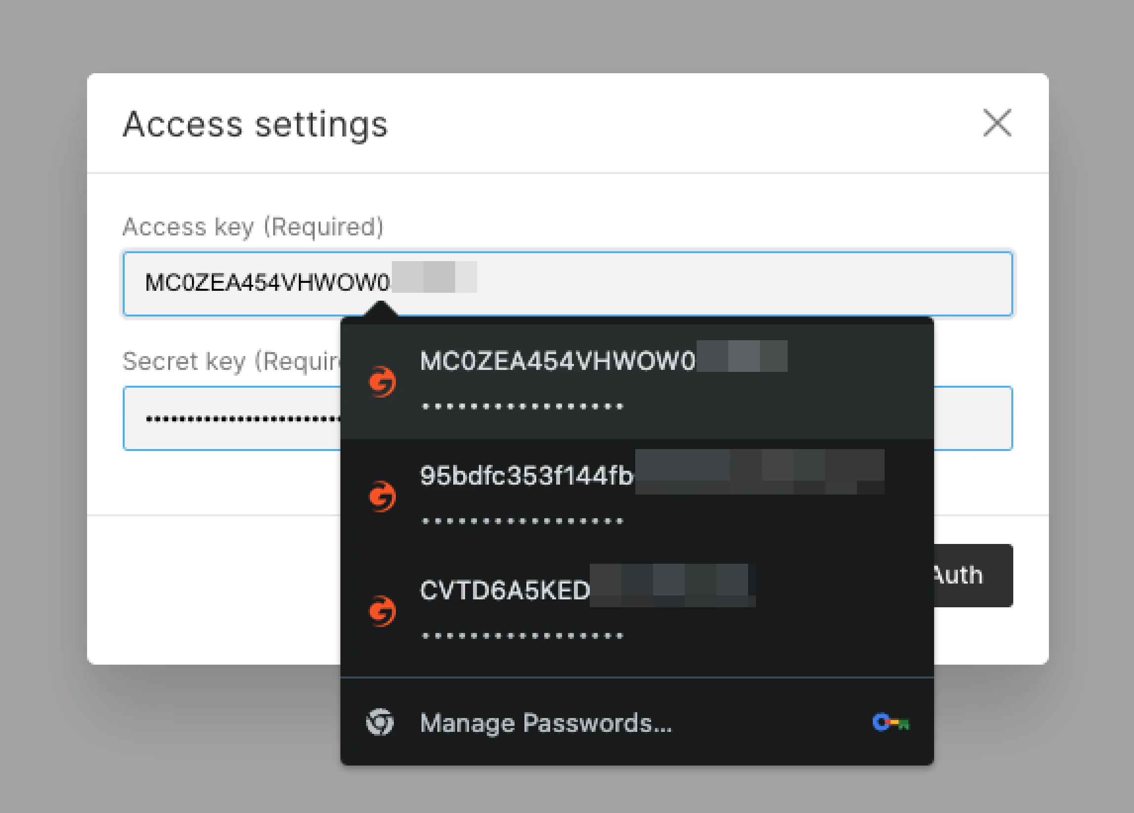 Manage passwords browser functionality