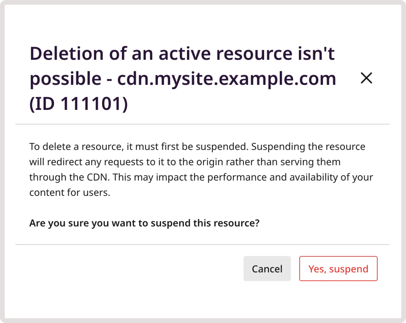 CDN resource deletion confirmation dialog