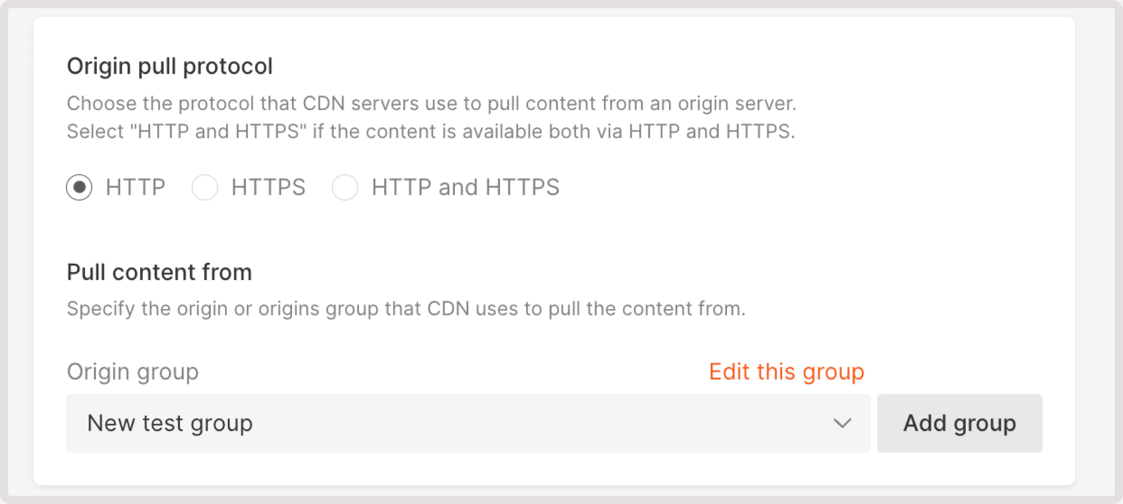 Choose a new origin group in resource settings