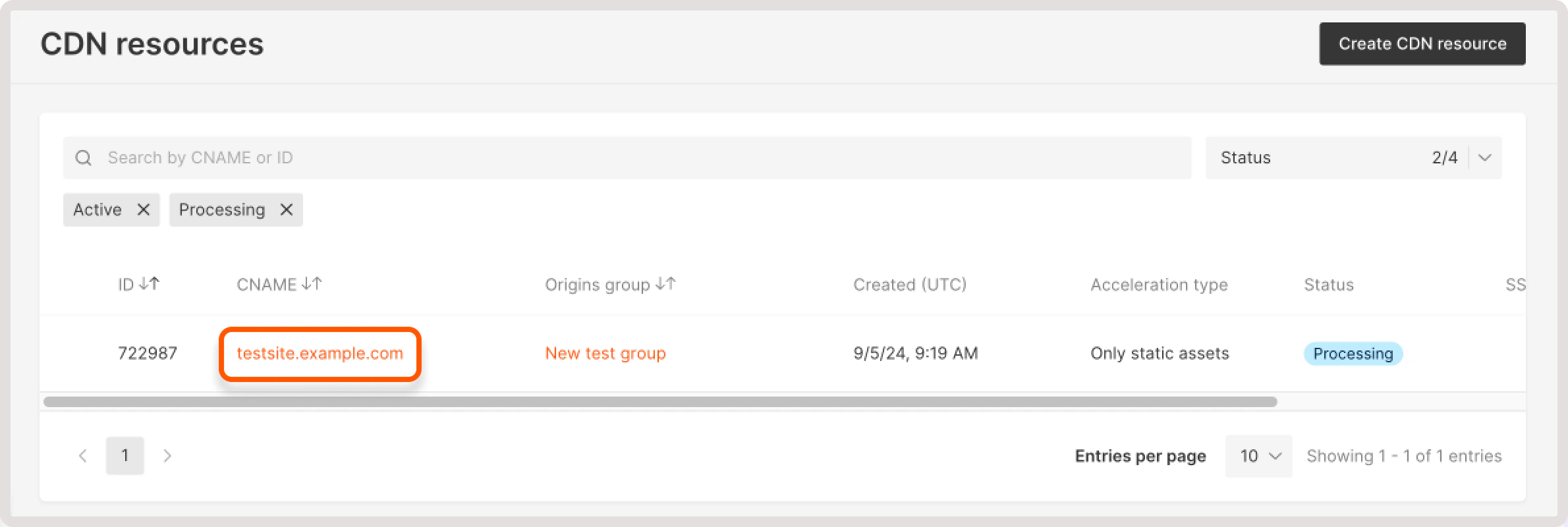 Resource name highlighted