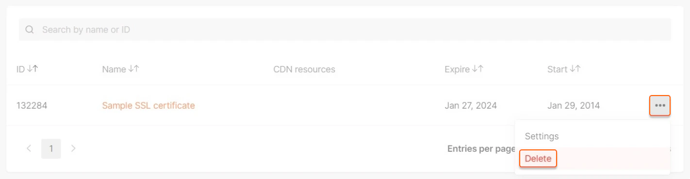 Delete an SSL certificate