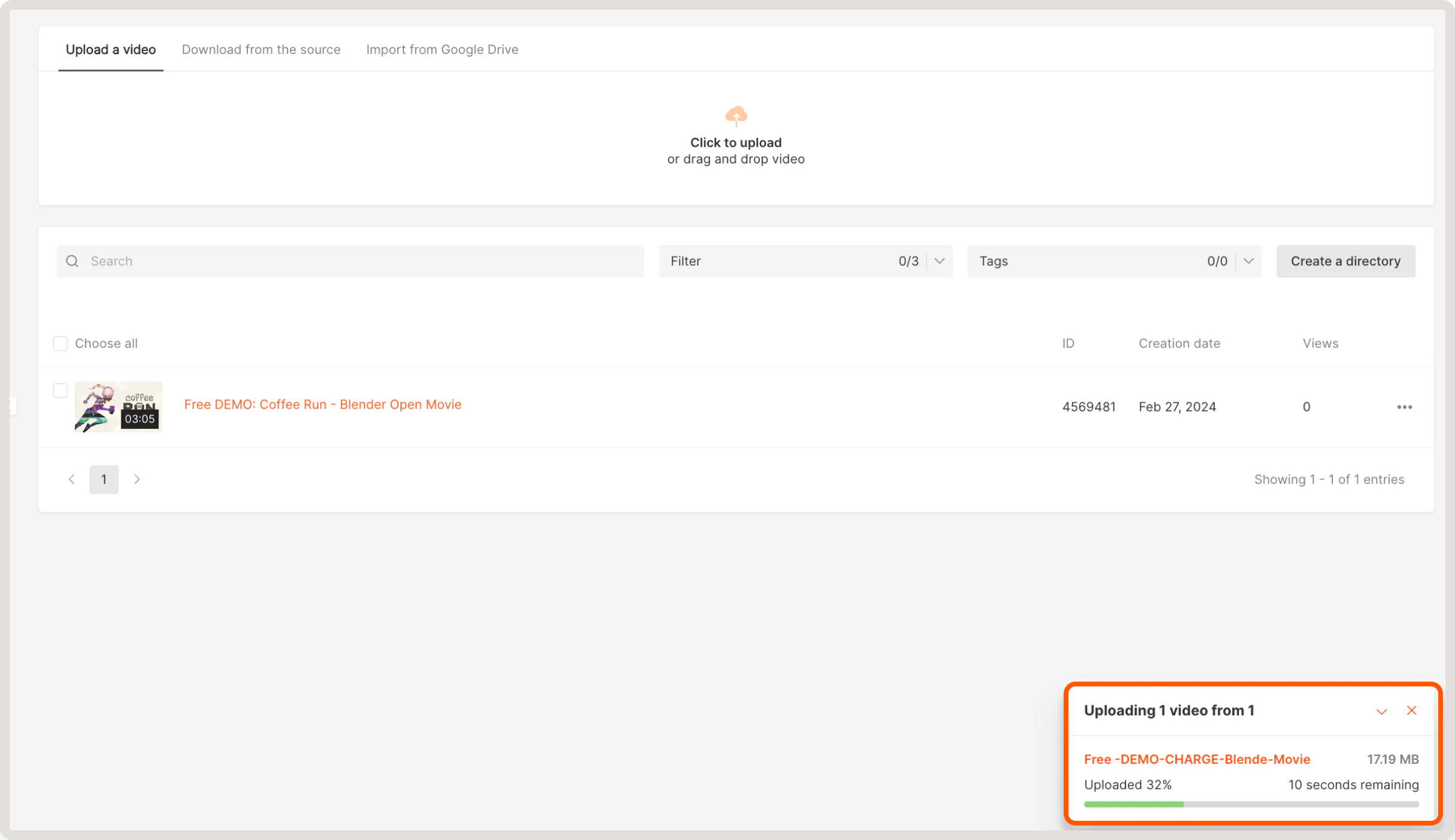 Wait until your video is uploaded