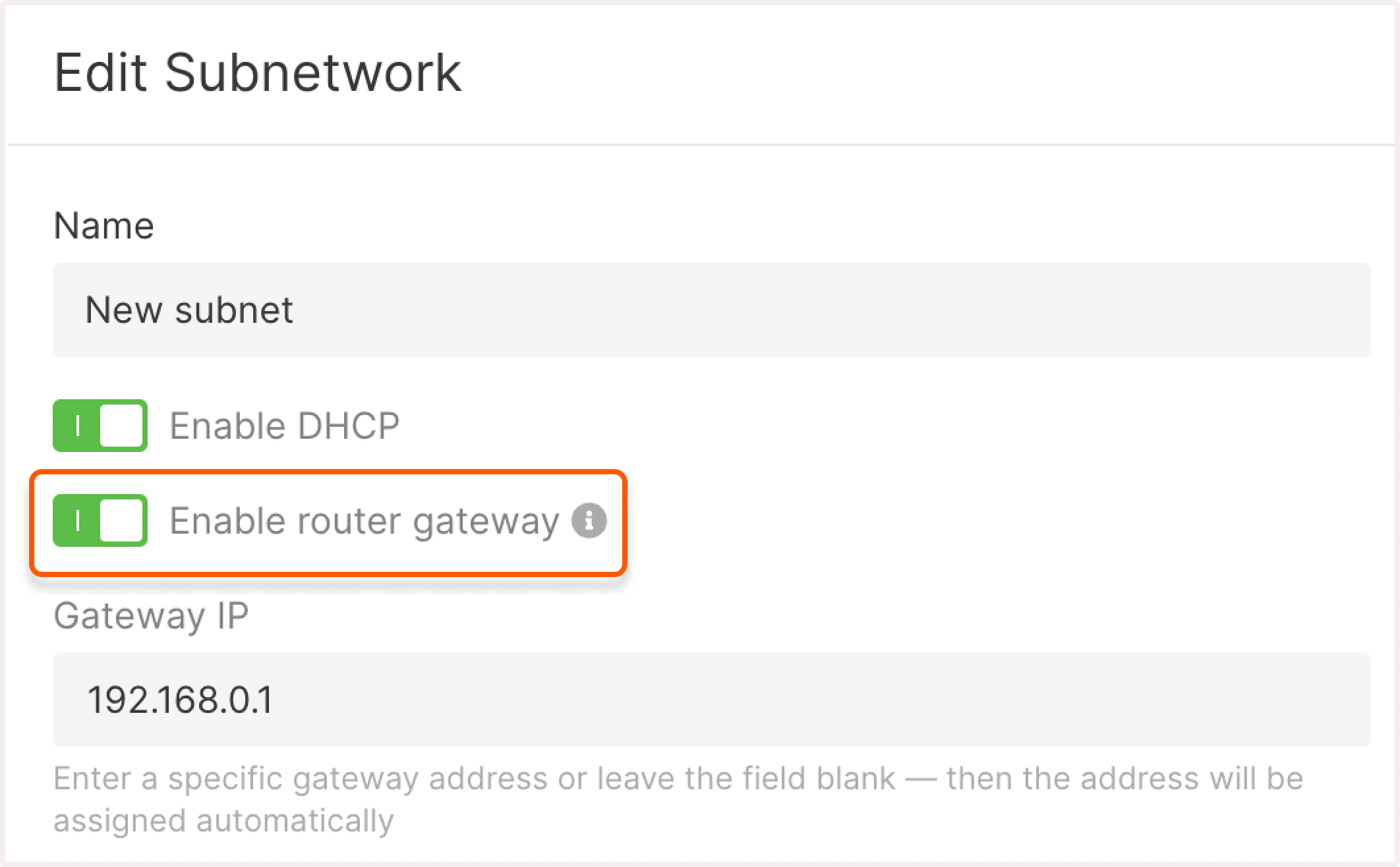 Edit subnetwork dialog