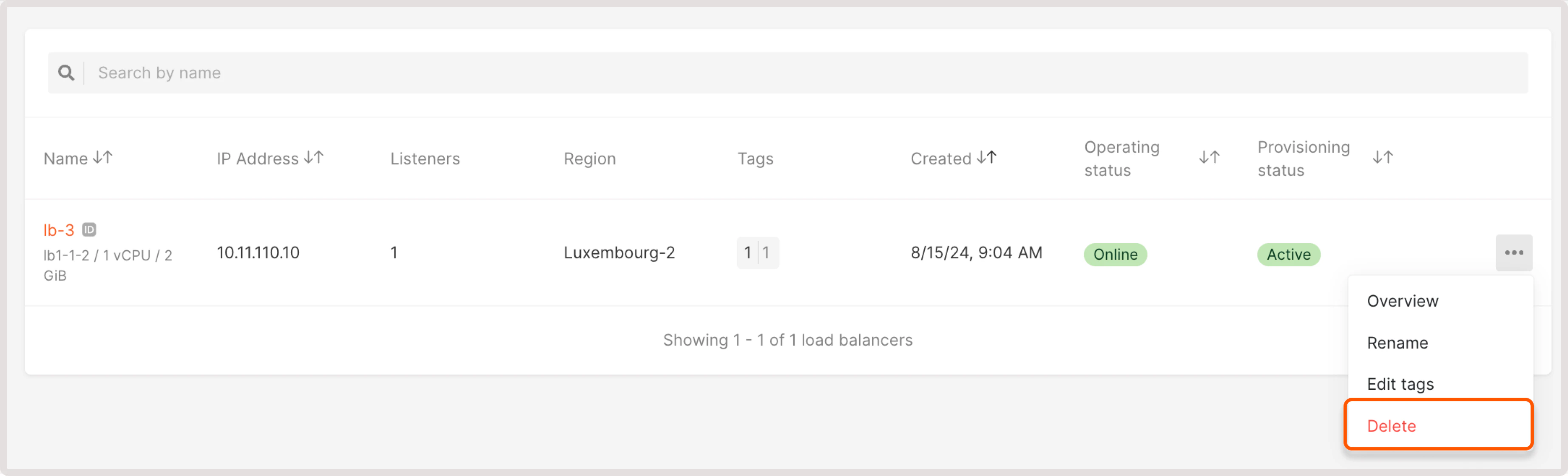 Delete button in the Load Balancer settings