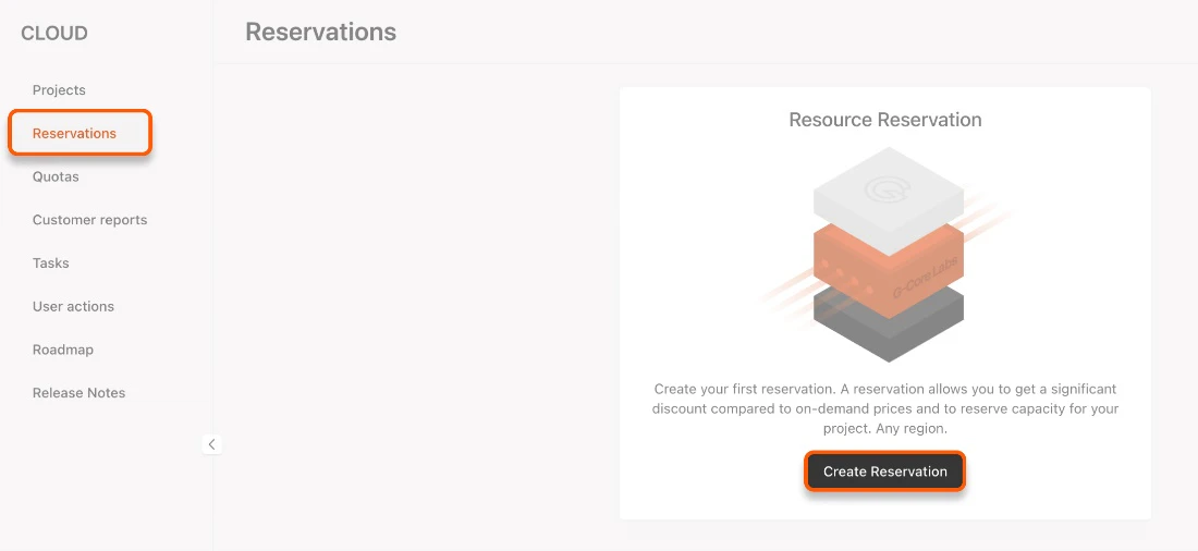 The Reservations section in the menu