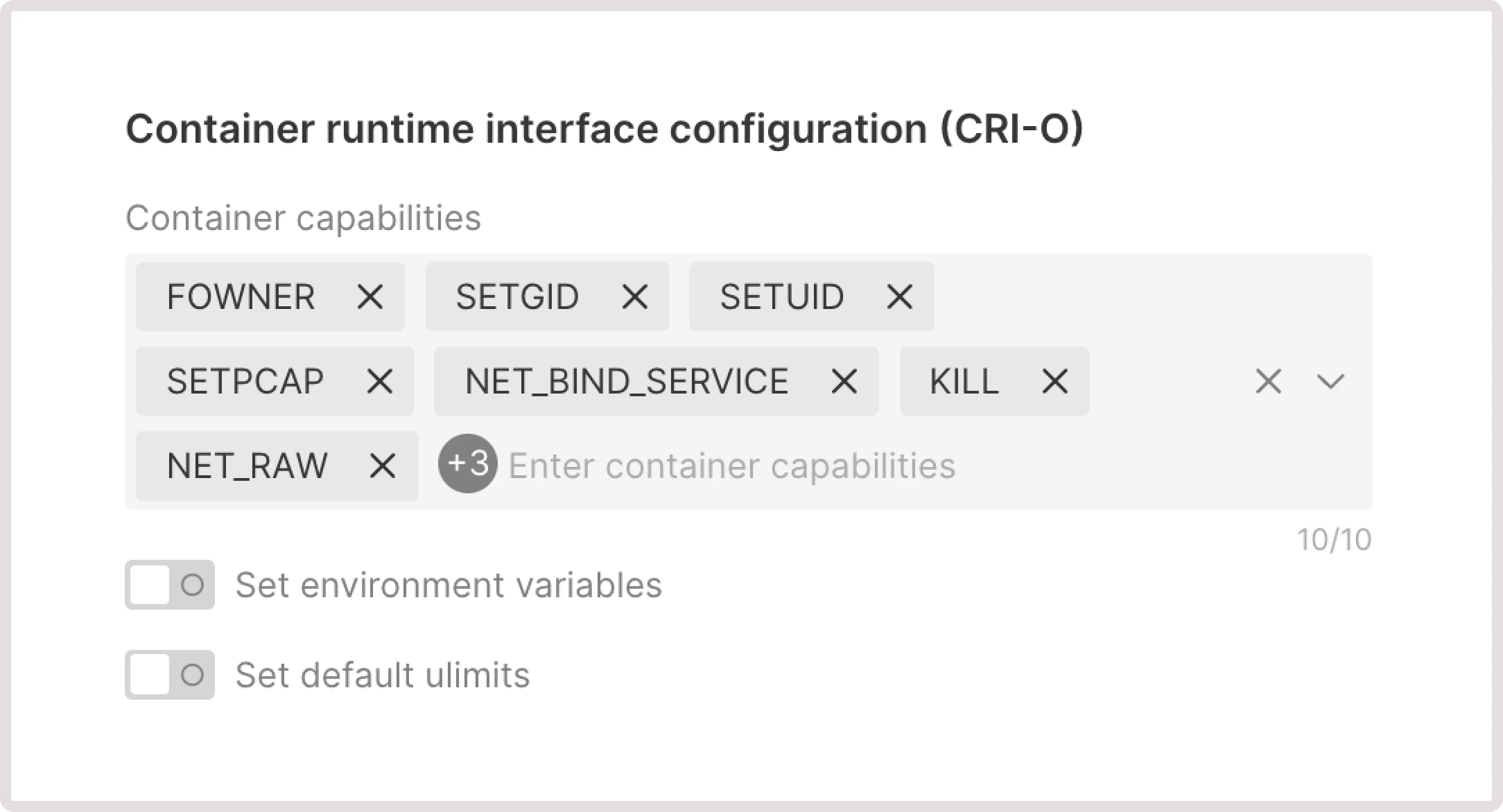 Cri-O configuration in the advanced settings for Kubrnetes cluster